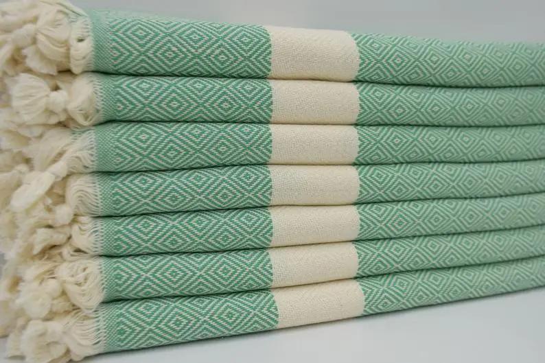 Green Venice Turkish Towel 100 Percent Cotton 40 Inches by 70 Inches Versatile Lightweight Quick Drying Eco Friendly - Love Salve